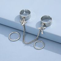 Simple Fashion Creative Silvery Key Lock Shape Chain Ring Set sku image 1