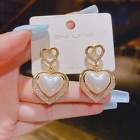 New Style Alloy Tassel Heart Shape Pearl Pendant Earrings sku image 1