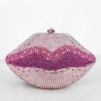 Fashion Women's Bag New Metal Sticker Diamond Dinner Bag Flat Diamond Hand Bag Lip Rhinestone Bag sku image 4