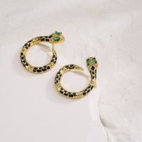 Retro Bohemian Style Snake Shape Copper Plating 18k Gold Drop Oil Zircon Earrings main image 4