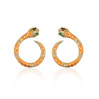 Retro Bohemian Style Snake Shape Copper Plating 18k Gold Drop Oil Zircon Earrings sku image 2