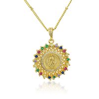 New Simple Copper Gold-plated Inlaid Color Zirconium Virgin Mary Pendant Necklace main image 3