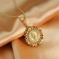 Neue Einfache Kupfer Gold-überzog Intarsien Farbe Zirkonium Jungfrau Maria Anhänger Halskette main image 1