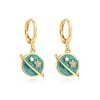 Fashion Electroplated Real Gold Micro Inlaid Zircon Dripping Oil Geometric Copper Earrings sku image 3
