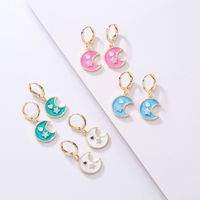 Fashion Star Heart Moon Shape Women's New Copper Plating 18k Gold Dripping Zircon Earrings main image 1