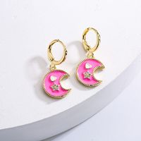 Fashion Star Heart Moon Shape Women's New Copper Plating 18k Gold Dripping Zircon Earrings main image 2