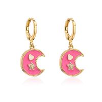 Fashion Star Heart Moon Shape Women's New Copper Plating 18k Gold Dripping Zircon Earrings sku image 1