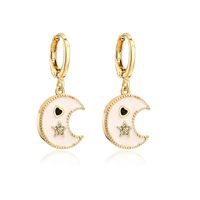 Fashion Star Heart Moon Shape Women's New Copper Plating 18k Gold Dripping Zircon Earrings sku image 2