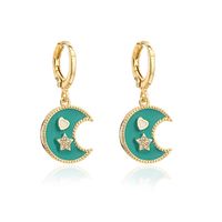 Fashion Star Heart Moon Shape Women's New Copper Plating 18k Gold Dripping Zircon Earrings sku image 4