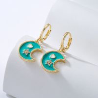 Fashion Star Heart Moon Shape Women's New Copper Plating 18k Gold Dripping Zircon Earrings main image 4