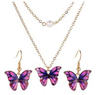 Nouveau Mode D'été Coloré Huile Papillon Pendentif Alliage Collier Boucles D'oreilles Ensemble main image 3