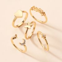 Fashion Gold Plated Geometric Butterfly Heart Ring 5-piece Set main image 3