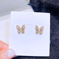 Korean Simple Zircon Micro-inlaid Butterfly Earrings sku image 1