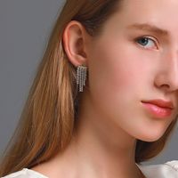New Style Simple Rhinestone Long Tassel Alloy Earrings main image 1