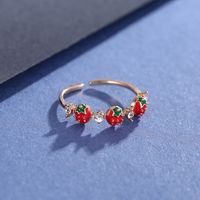 Creative Fashion Red Strawberry Inlaid Diamond Copper Open Ring main image 2