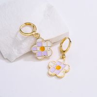 Fashion Colorful Oil-spot Glaze Flower Plating 18k Gold Copper Earrings main image 3