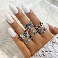 Retro Style Creative Heart Hollow Butterfly Ring Six-piece Set sku image 1