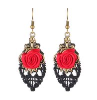 Fashion Retro Red Rose Hollow Lace Alloy Earrings main image 3