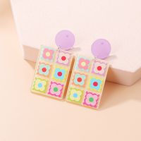 Fashion Three-dimensional Embossed Plant Flower Printing Geometric Acrylic Earrings sku image 3