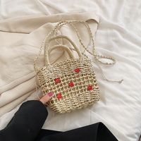 Women's Small Straw Heart Fashion Quilted Appliques Square String Shoulder Bag Handbag Crossbody Bag sku image 2