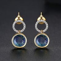 Stud Tourmaline Colored Diamond Zircon Round Earrings Fashion Jewelry Wholesale sku image 3