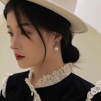 Fashionable Black Rose Pearl Diamond Flower Alloy Stud Earrings main image 3