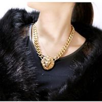 Fashion Lion Head Thick Alloy Animal Pendant Necklace main image 2