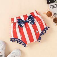 Children's New Girls Flounced Sleeve Romper Star Stripes Printed Three-piece Set main image 4