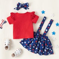 Conjunto De Tres Piezas De Falda De Tirantes Con Lazo Estampado De Estrella Para Niñas main image 2