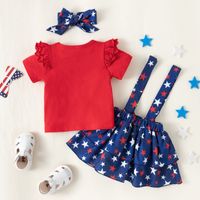 Cute Children's New Girls' Star Printed Bow Suspender Skirt Three-piece Set main image 2