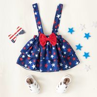 Conjunto De Tres Piezas De Falda De Tirantes Con Lazo Estampado De Estrella Para Niñas main image 5