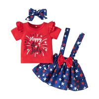 Cute Children's New Girls' Star Printed Bow Suspender Skirt Three-piece Set sku image 1