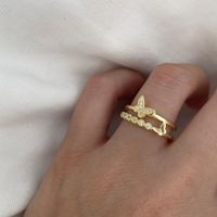 Oro Elegante De Moda-doble Con Incrustaciones De Diamantes De Imitación Plateadas-anillo De Capa De Metal Para Mujer main image 5
