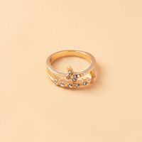 Oro Elegante De Moda-doble Con Incrustaciones De Diamantes De Imitación Plateadas-anillo De Capa De Metal Para Mujer main image 2