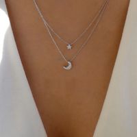 2022 New Fashionable Full Diamond Star Moon Pendant Multi-layer Necklace For Women sku image 1