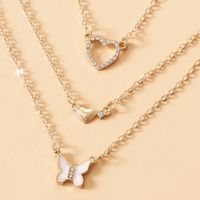 New Fashion Heart Butterfly Pendant Rhinestone Inlaid Multi-layer Necklace For Women main image 2