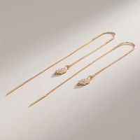 New Fashion Leaf Zircon Pendant Ear Line Women's U-shaped Long Copper Earrings sku image 1