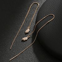 New Fashion Leaf Zircon Pendant Ear Line Women's U-shaped Long Copper Earrings main image 2