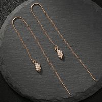 New Fashion Leaf Zircon Pendant Ear Line Women's U-shaped Long Copper Earrings main image 5