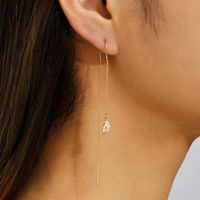 New Fashion Leaf Zircon Pendant Ear Line Women's U-shaped Long Copper Earrings main image 1