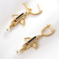 Fashion Ornament Copper Electroplated 18k Gold Inlaid Zircon Boat Anchor Earrings main image 2