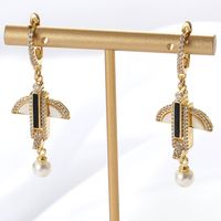 Fashion Ornament Copper Electroplated 18k Gold Inlaid Zircon Boat Anchor Earrings main image 3