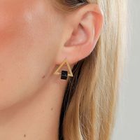 Simple Small Size Golden Black Diamond Triangle Stainless Steel Stud Earrings main image 4