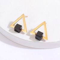 Simple Small Size Golden Black Diamond Triangle Stainless Steel Stud Earrings main image 2