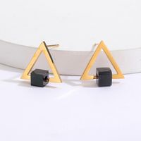 Simple Small Size Golden Black Diamond Triangle Stainless Steel Stud Earrings main image 3