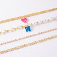 Fashion New Simple Cartoon Square Smiley Heart Shaped Pendant Multi-layer Smiley Necklace main image 3