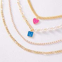 Fashion New Simple Cartoon Square Smiley Heart Shaped Pendant Multi-layer Smiley Necklace main image 4