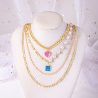 Fashion New Simple Cartoon Square Smiley Heart Shaped Pendant Multi-layer Smiley Necklace sku image 1