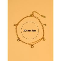 Fashion Classic Four-leaf Clover 18k Gold Plated Stainless Steel Double-circle Anklet main image 4