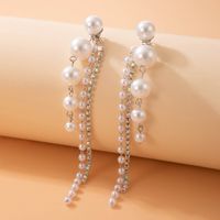 Mode Perle Strass Kette Perlen Geometrische Legierung Ohrringe main image 2